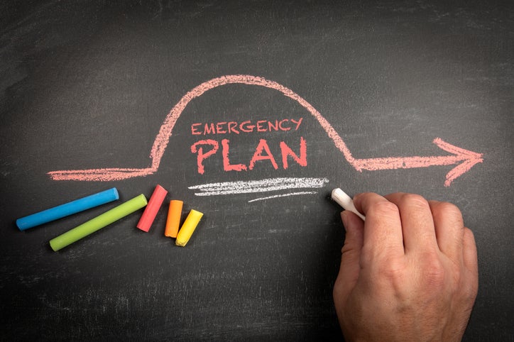 chalkboard with Emergency Plan written on it